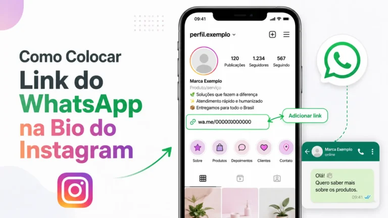 Celular com perfil do Instagram mostrando link do WhatsApp na bio