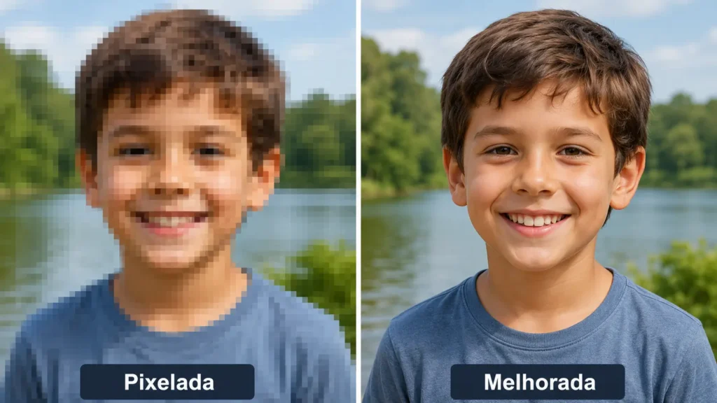Comparação entre imagem pixelada e imagem com melhor definição