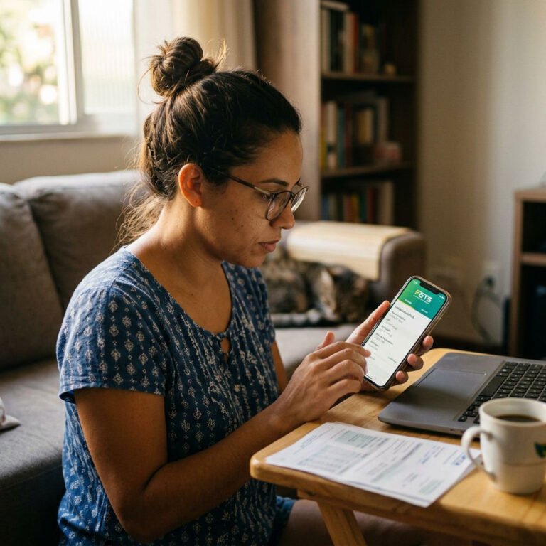 Pessoa conferindo dados cadastrais do FGTS no aplicativo do celular