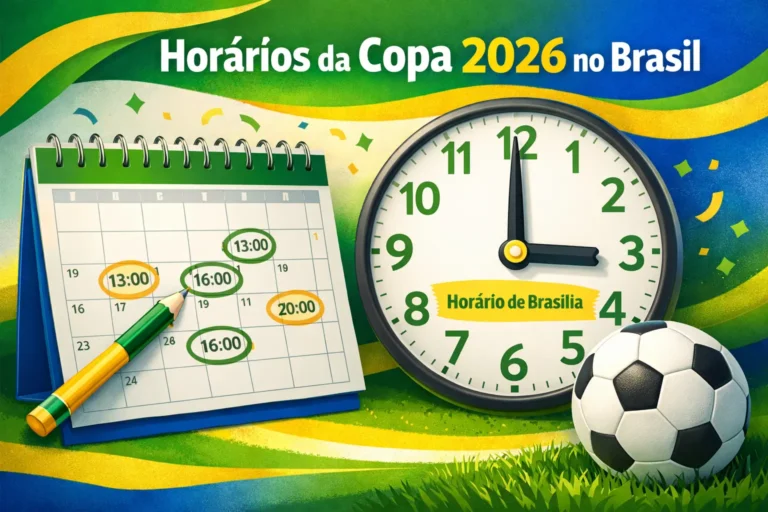 Alt text: Imagem sobre horários dos jogos da Copa 2026 no Brasil