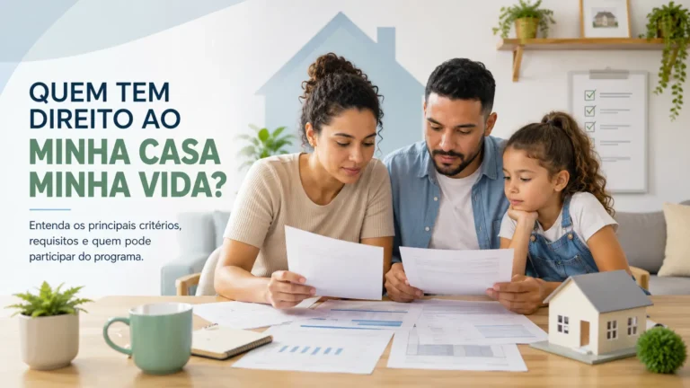 Quem tem direito ao Minha Casa Minha Vida com família analisando documentos genéricos de renda e requisitos