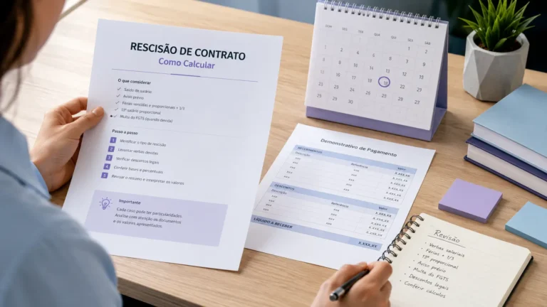 Rescisão de contrato como calcular com documentos genéricos, calendário e anotações de conferência